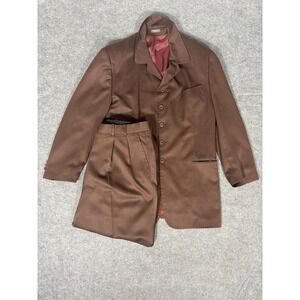 Vicci Uomo Mens Brown Striped 2 Piece Suit 44R Jacket 38 Pants Made in Canada